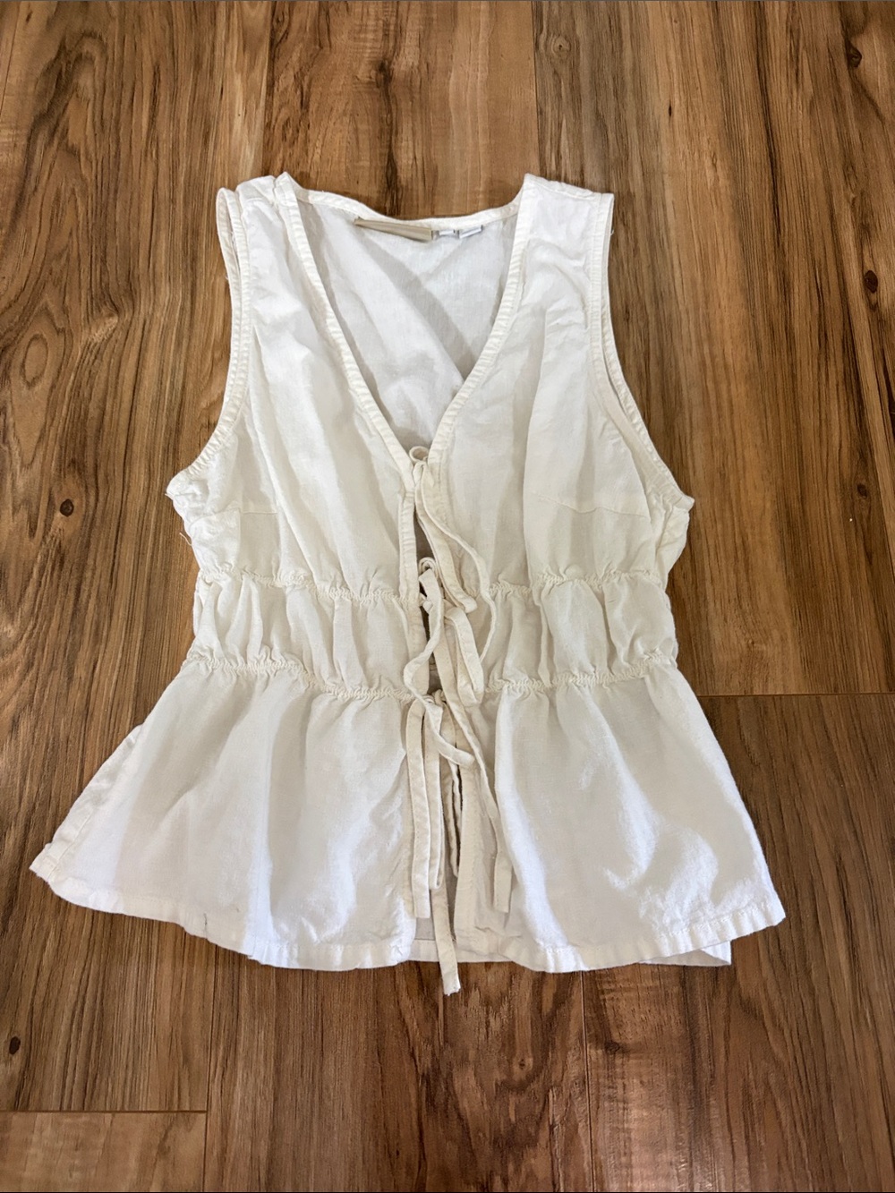 Tie-Front Peplum Tank Top in Cream